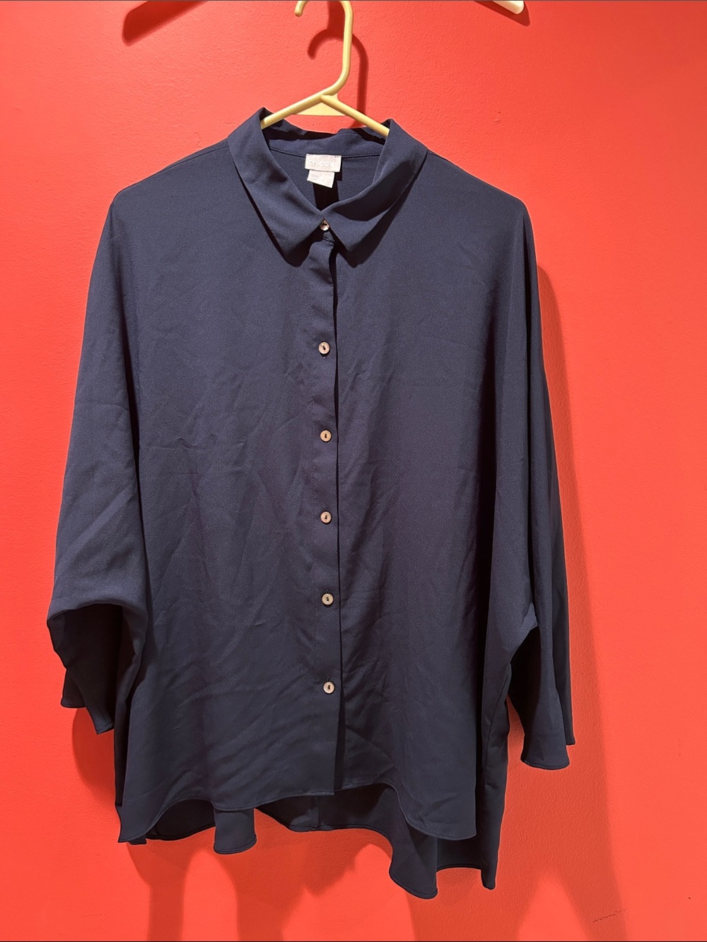 Chico's Navy Button-Front Collared Women's Top Size 3 (16 - 18)